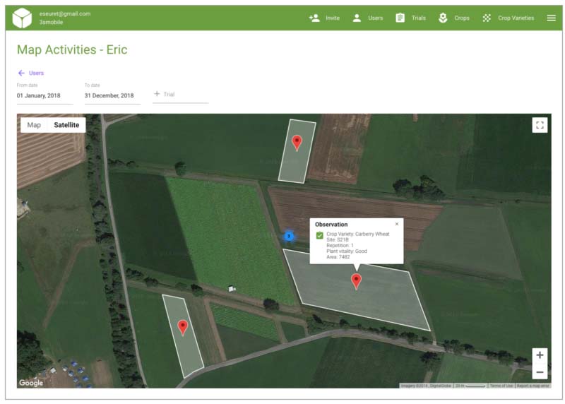 Visualise agricultural trial site locations and measurements on a PC desktop