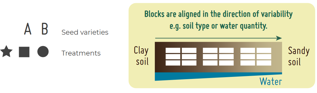 Blocks are aligned in the direction of variability. Eg. soil type or water availability